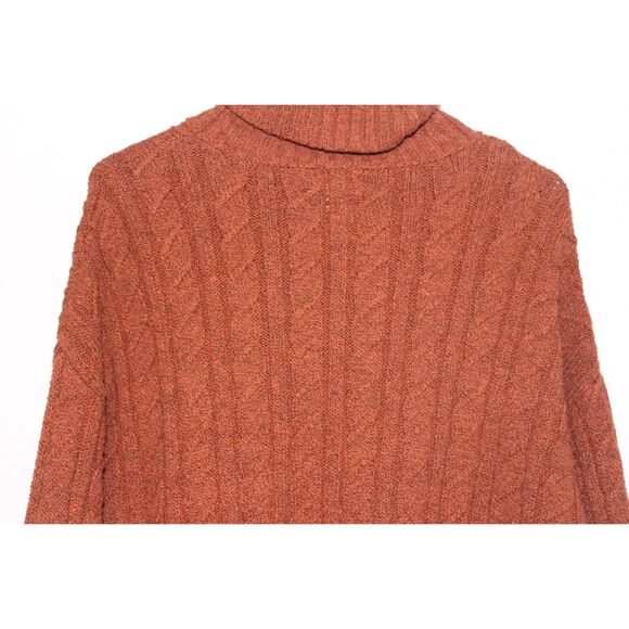 Joie Rust Orange/Brown Soft Chunky Cable Knit Turtleneck Sweater L - Picture 4 of 6
